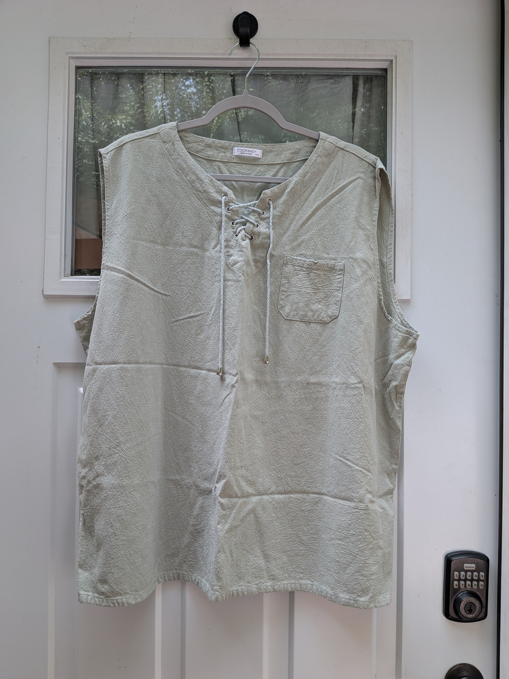 Coofandy light Sage Lace-Up Sleeveless Top XXXL Breezy Lightweight Cotton Blend
